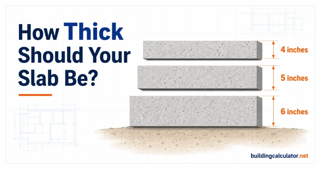 Concrete slab thickness comparison showing 4 inch, 5 inch, and 6 inch slabs side by side