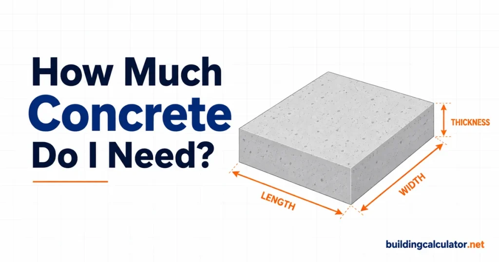 How much concrete do I need illustration showing a concrete slab with measurement arrows