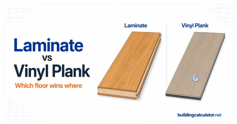 Laminate plank and vinyl plank flooring compared side by side with wood look finishes and core layers